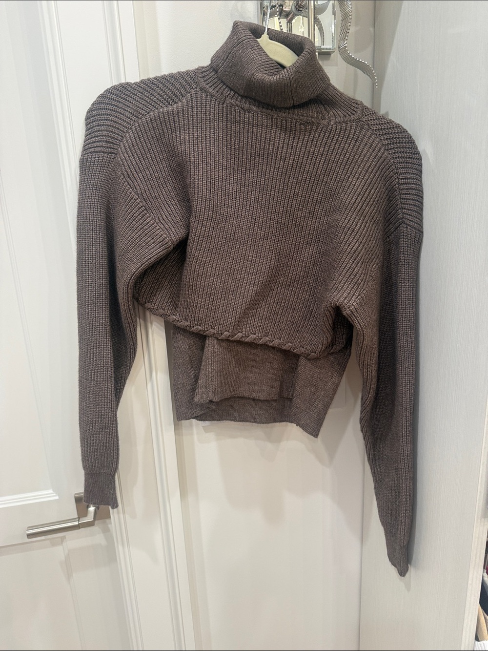 Astr Cropped Taupe Ribbed Turtleneck Sweater